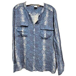 Ecru Womens Artsy Blouse Top Size XL Blue Abstract Button Up Long Sleeve Carrier